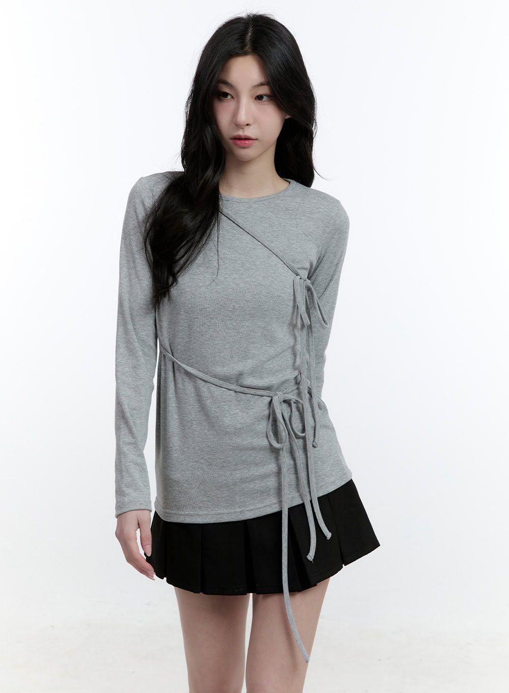 ribbon-strap-long-sleeve-top-cj520 / Gray