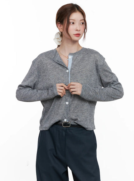 polka-dot-detail-button-up-cardigan-cg521 / Gray