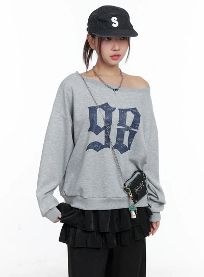 98-graphic-off-shoulder-sweatshirt-cs502 / Gray