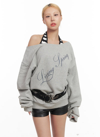 Graphic Off-Shoulder Oversized Sweatshirt CM506
