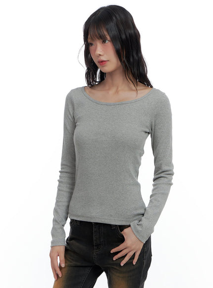 basic-slim-fit-u-neck-t-shirt-cs420 / Gray