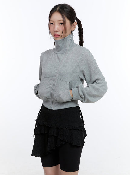 turtleneck-zip-up-crop-sweatshirt-cg414 / Gray