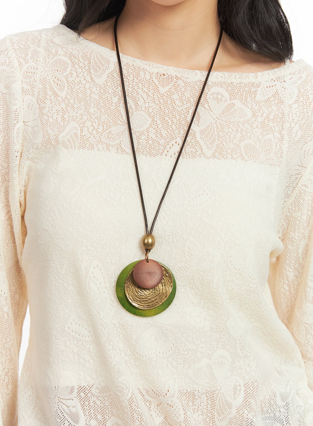 Round Wooden Studded Necklace CF513