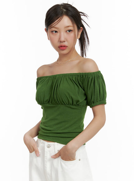 off-shoulder-shirred-crop-top-cu404 / Green