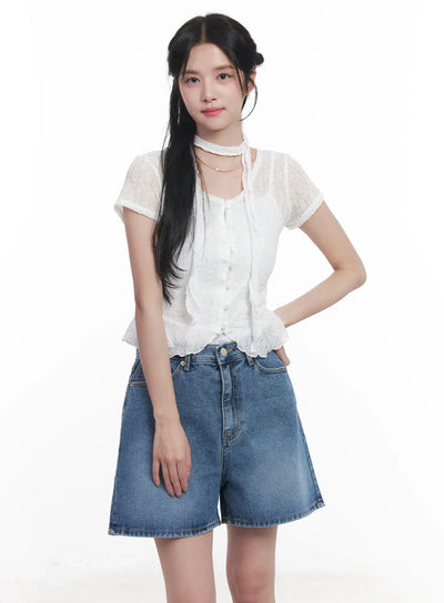 frilly-lace-short-sleeve-blouse-cu523 / White