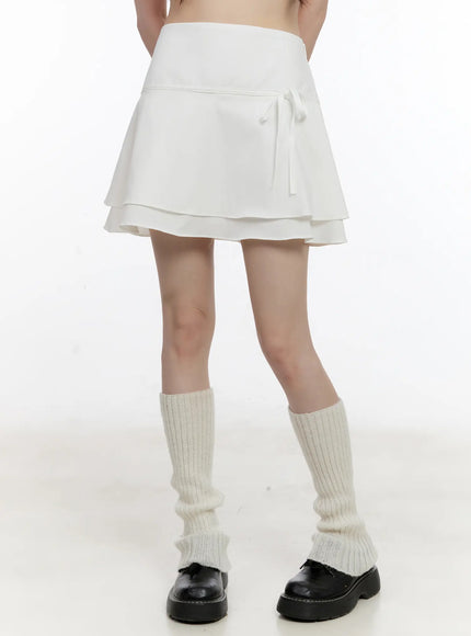 layered-flare-ribbon-mini-skirt-cl507 / White