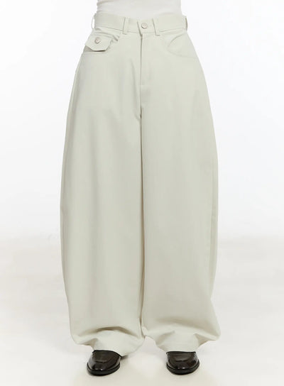 curved-pocket-wide-leg-pants-cm510 / Light beige