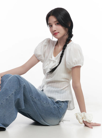 ribbon-short-sleeve-blouse-cu523 / White