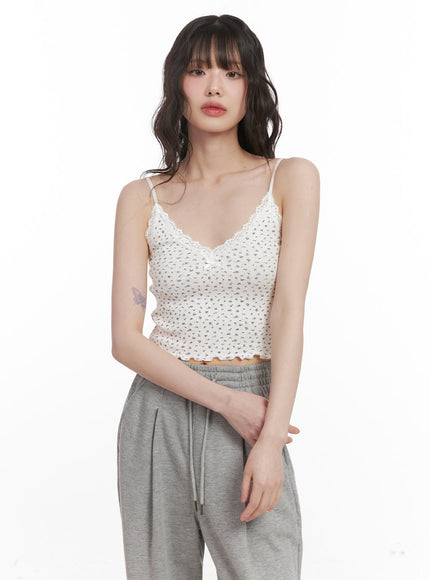 floral-lace-trim-cami-cj528 / Light beige