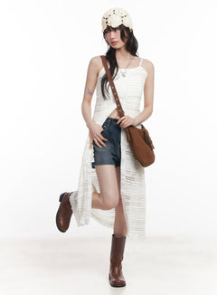 buttoned-lace-cami-maxi-dress-cy520 / Light beige