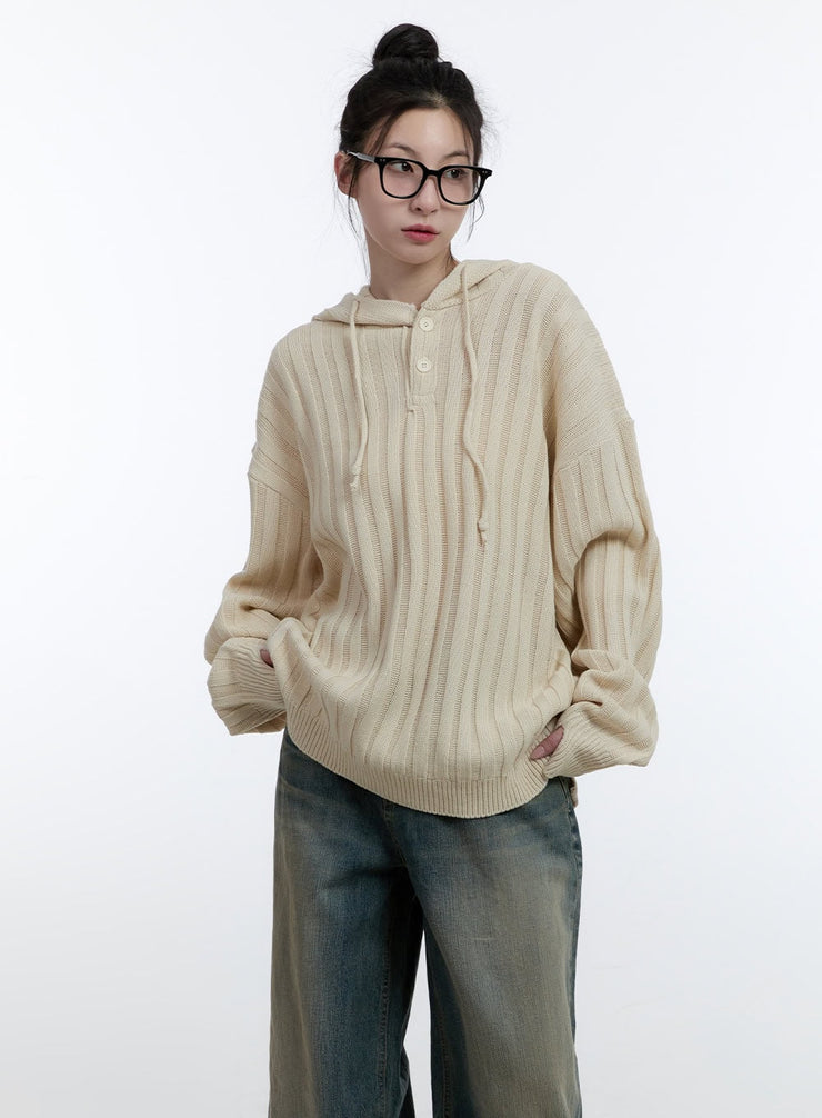 oversize-ribbed-hooded-sweater-cj522 / Light beige