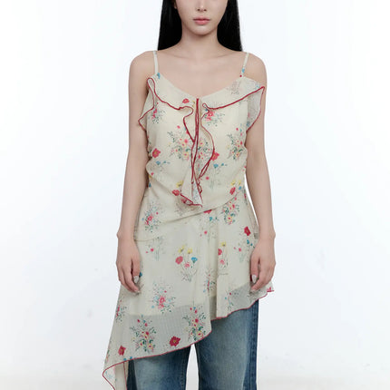 floral-asymmetrical-dress-cg501 / Light beige