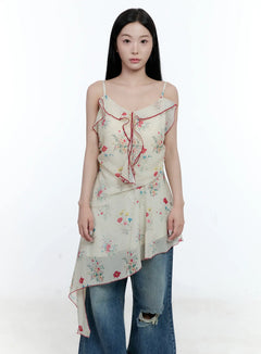 floral-asymmetrical-dress-cg501 / Light beige