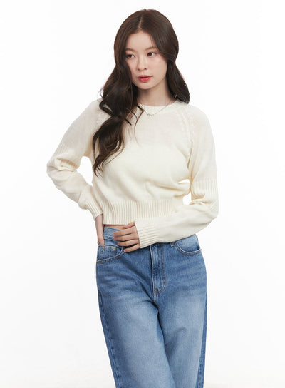 buttoned-crop-sweater-cm512 / Light beige