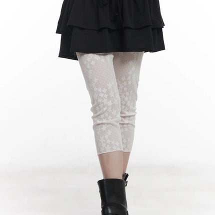 star-print-sheer-mid-length-leggings-cu519 / White