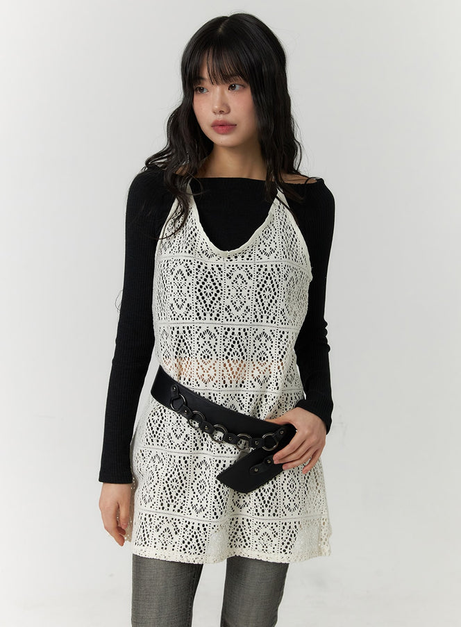 lace-halter-mini-dress-cf407 / Light beige