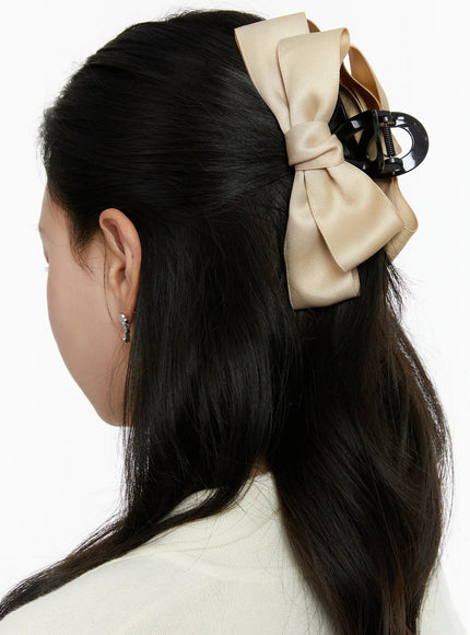 big-double-bow-claw-clip-f502 / Light beige