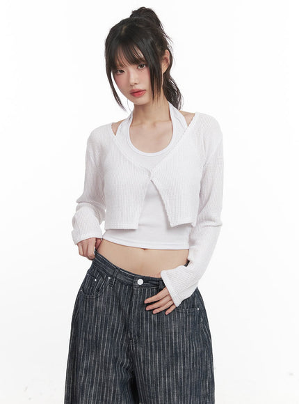 cropped-knitted-cardigan-cj528 / Light beige