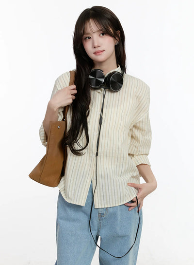 striped-casual-long-sleeve-shirt-cm510 / Light beige