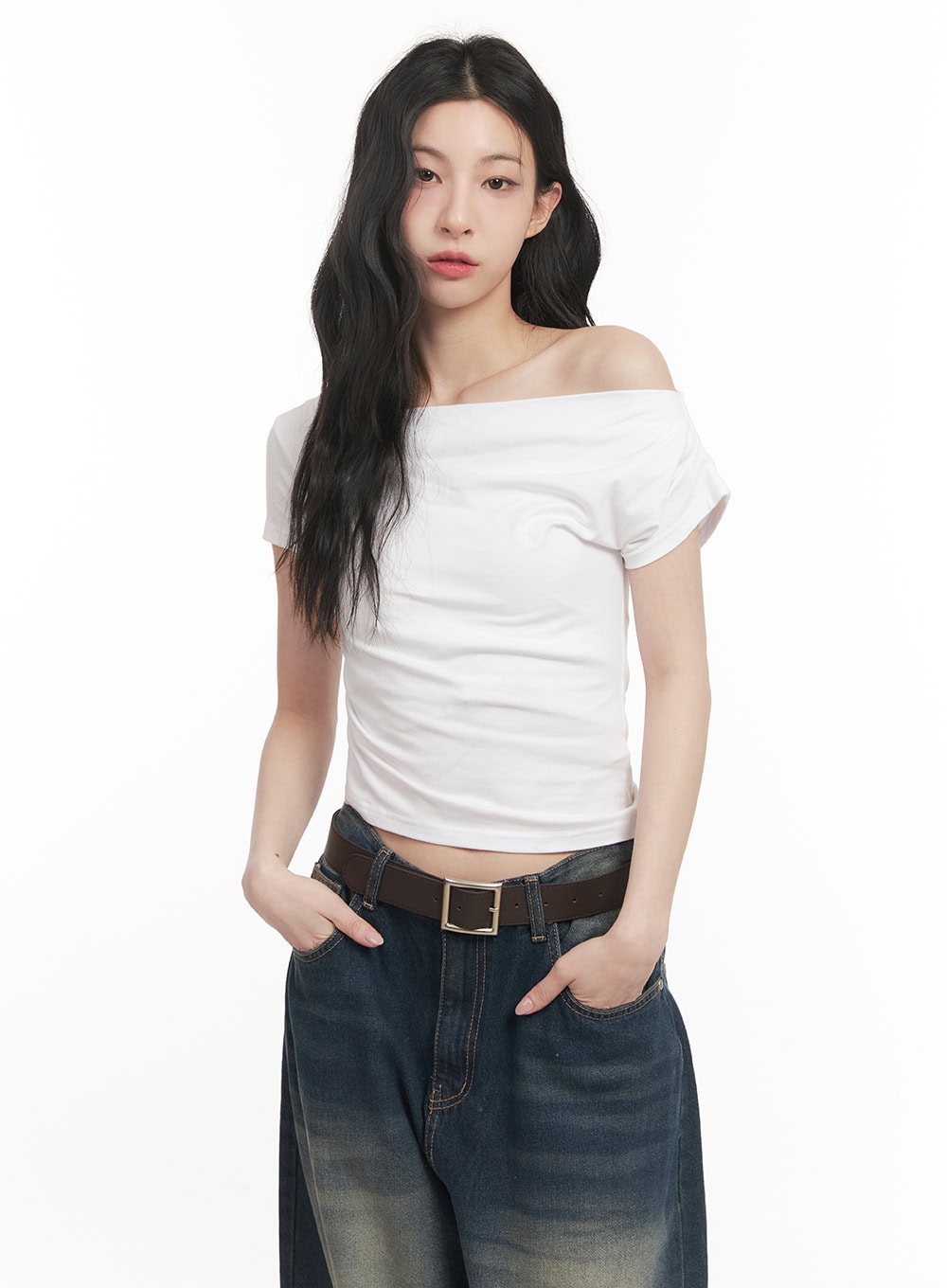 One-Shoulder Shirring Crop Top CF513