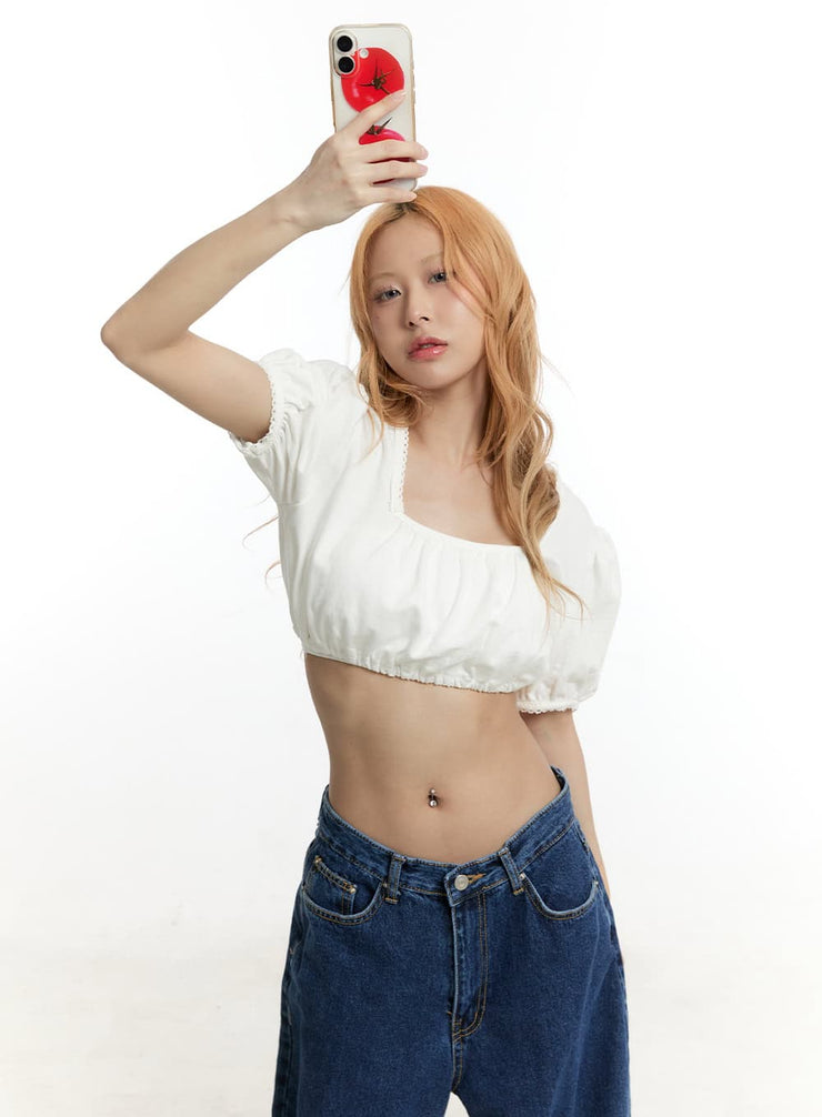 puff-square-ruffle-crop-top-cy501 / Light beige