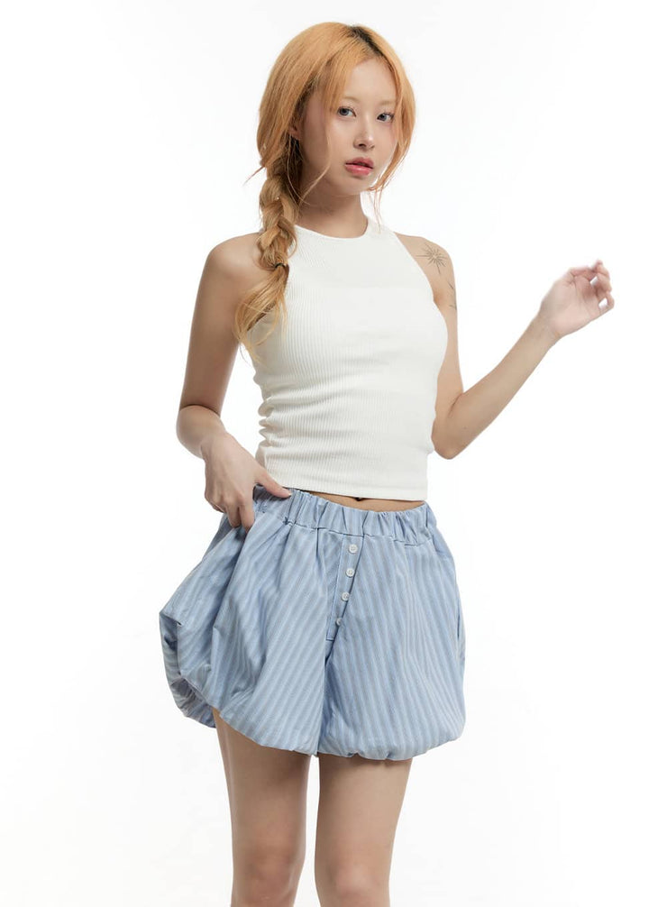 slim-fit-ribbed-cropped-tank-top-cy505 / Light beige