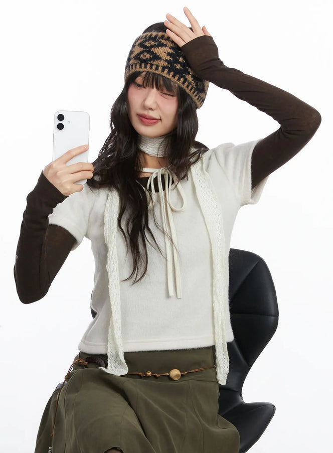 ribbon-knit-tee-cd531 / Light beige