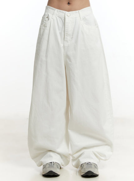 pintuck-oversized-cotton-trousers-cy505 / Light beige