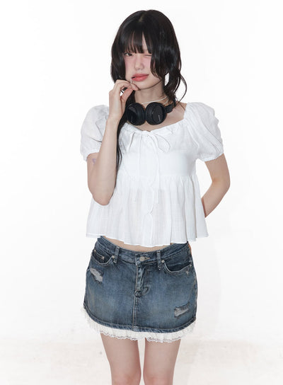 puffed-short-sleeve-blouse-cy521 / White