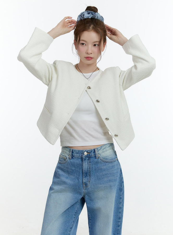 tweed-buttoned-cardigan-cf503 / Light beige