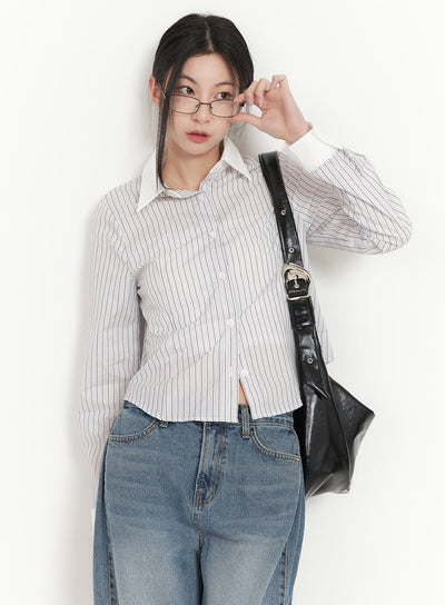 slim-fit-collared-striped-button-down-cf514 / White