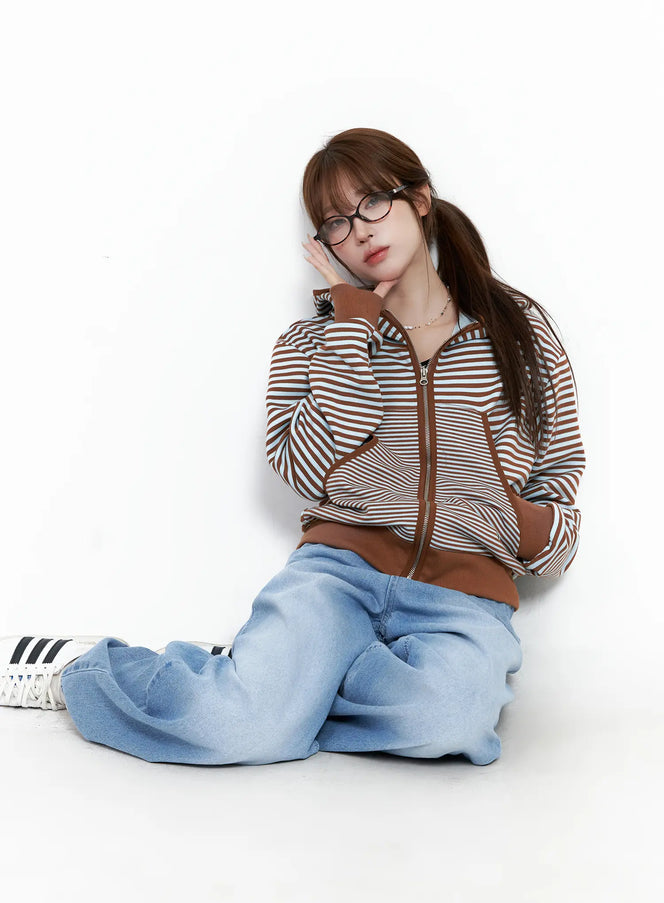 striped-zip-up-hoodie-cg529 / Light blue