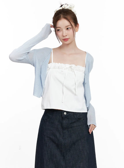 ribbed-summer-cropped-cardigan-cl523 / Light blue