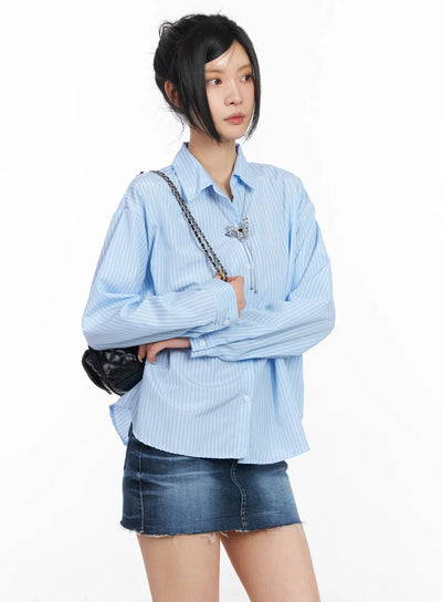 classic-striped-button-up-shirt-cm516 / Light blue