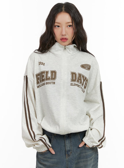cozy-lettering-zip-up-sweatshirt-cg423 / Light gray