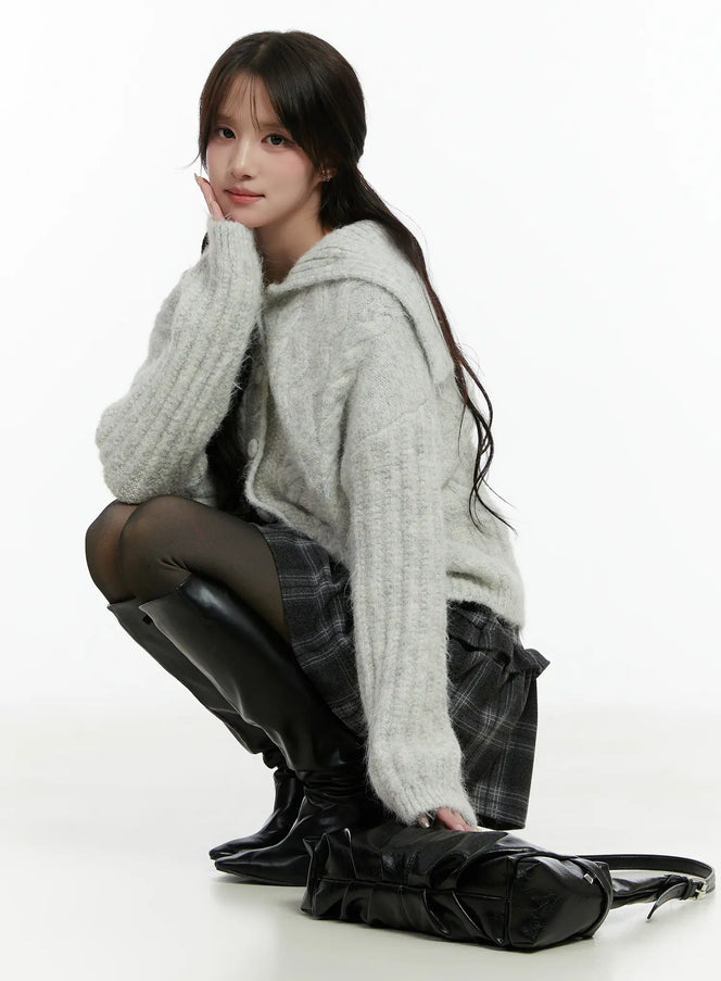 textured-cable-knit-cardigan-cd514 / Light gray