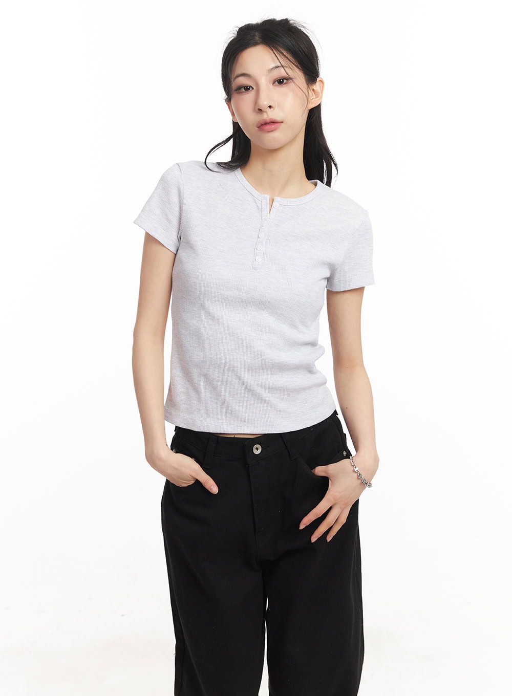 essential-henley-button-top-ca516 / Light gray