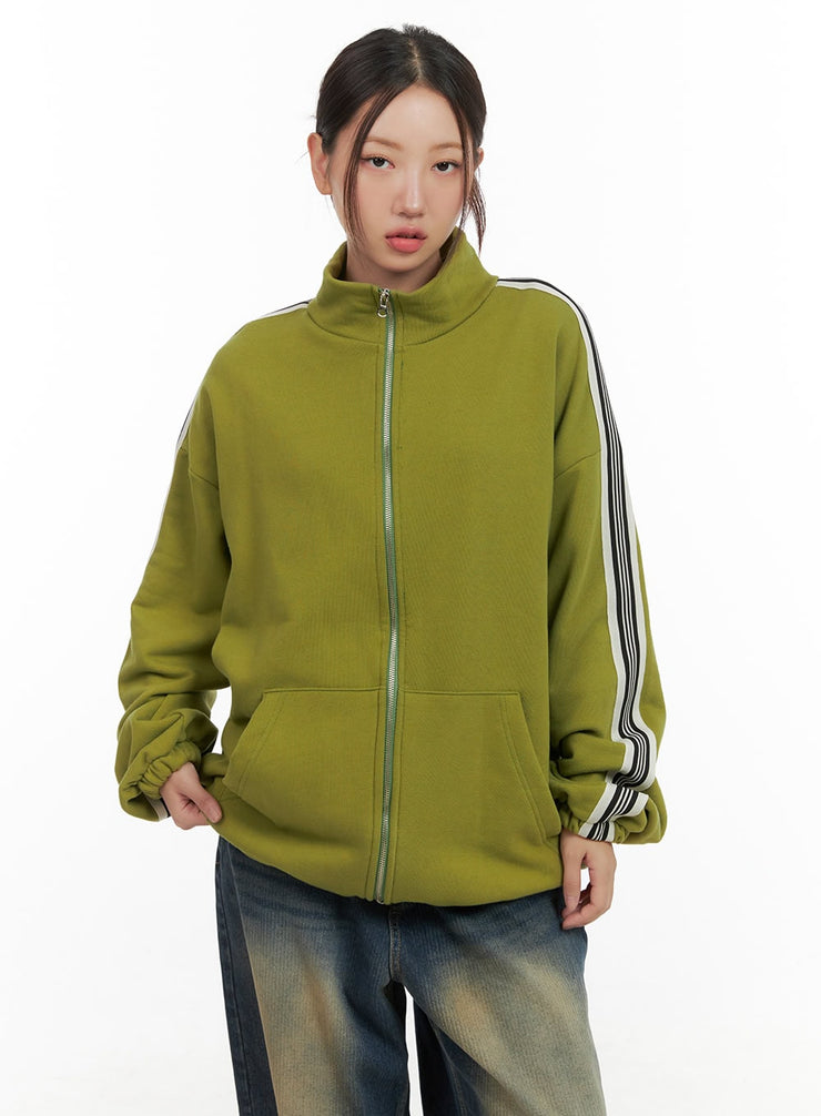 side-stripe-oversized-sweatshirt-jacket-unisex-cg423 / Light green