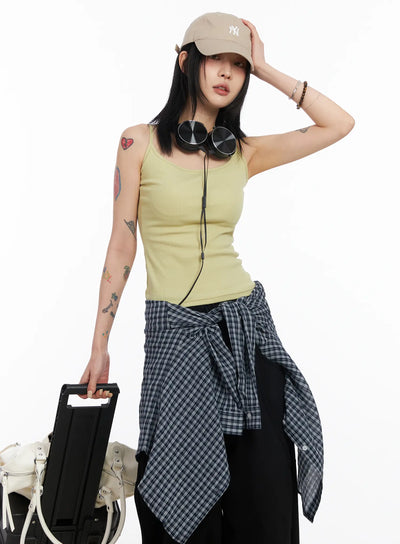 ribbed-sleeveless-tank-top-cf526 / Light green