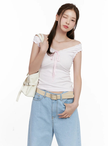 shirred-ribbon-2-way-sleeveless-top-cl523 / Light pink