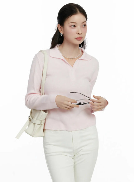 elegant-collar-knit-top-f502 / Light pink