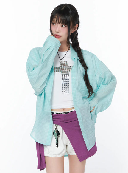 summer-checkered-button-up-shirt-ca528 / Mint