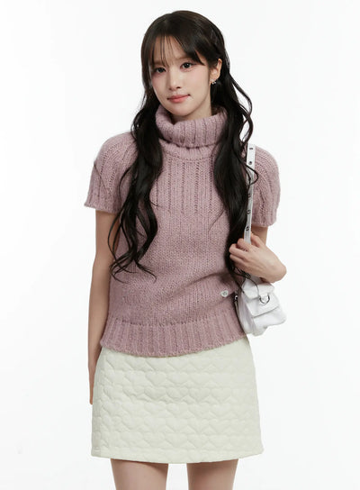 short-sleeve-turtleneck-knit-top-cd523 / Pink