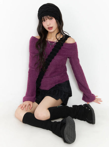 angora-off-shoulder-long-sleeve-tee-cj501 / Purple
