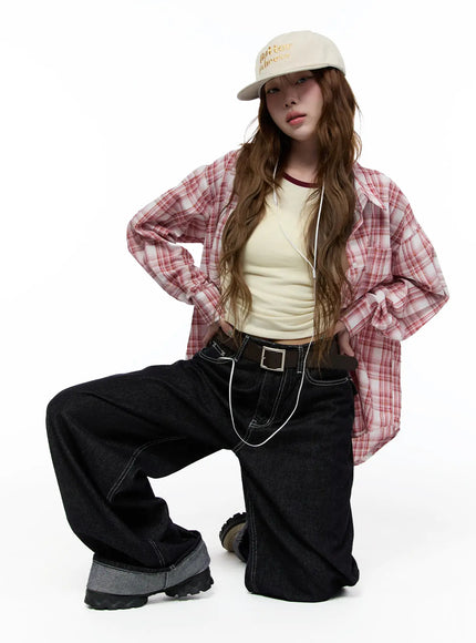 oversized-summer-patterned-flannel-ca521 / Red