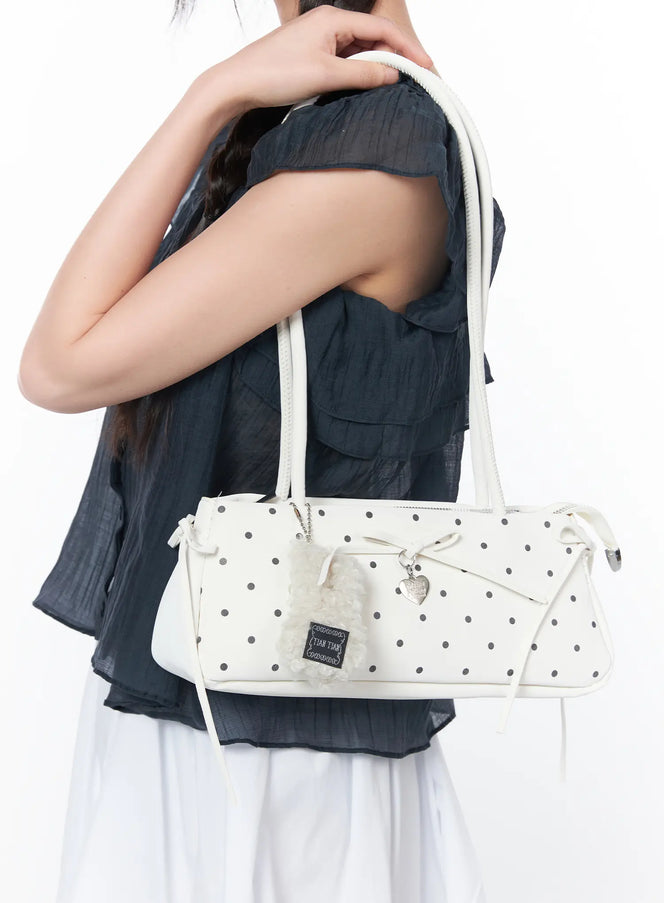 polka-dot-shoulder-bag-with-keyring-ca528 / White