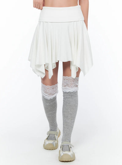 flowy-handkerchief-hem-mini-skirt-ca514 / White