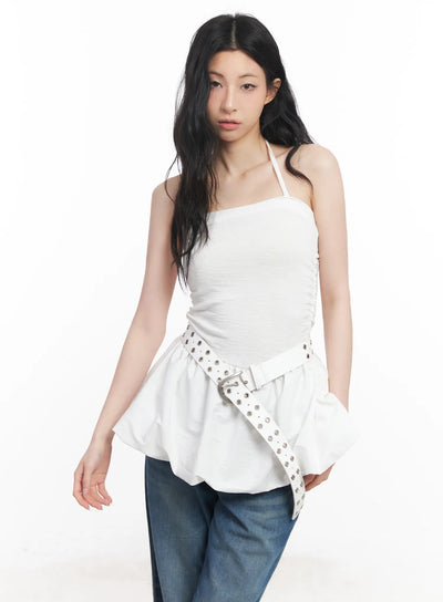 balloon-fit-halter-mini-dress-cu511 / light beige