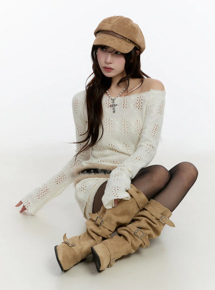 vintage-off-shoulder-knit-sweater-cn524 / White