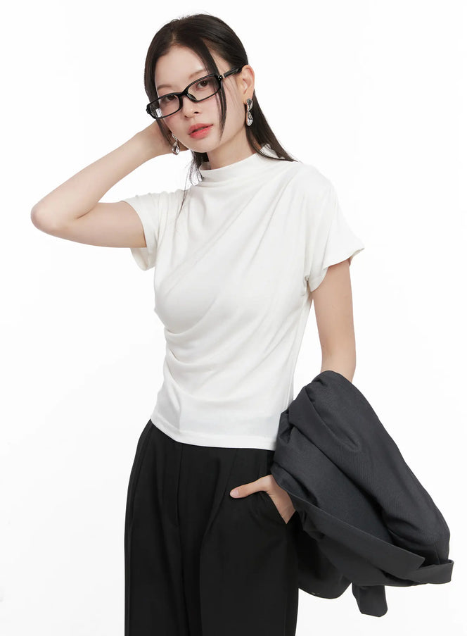 draped-mock-neck-top-co530 / White